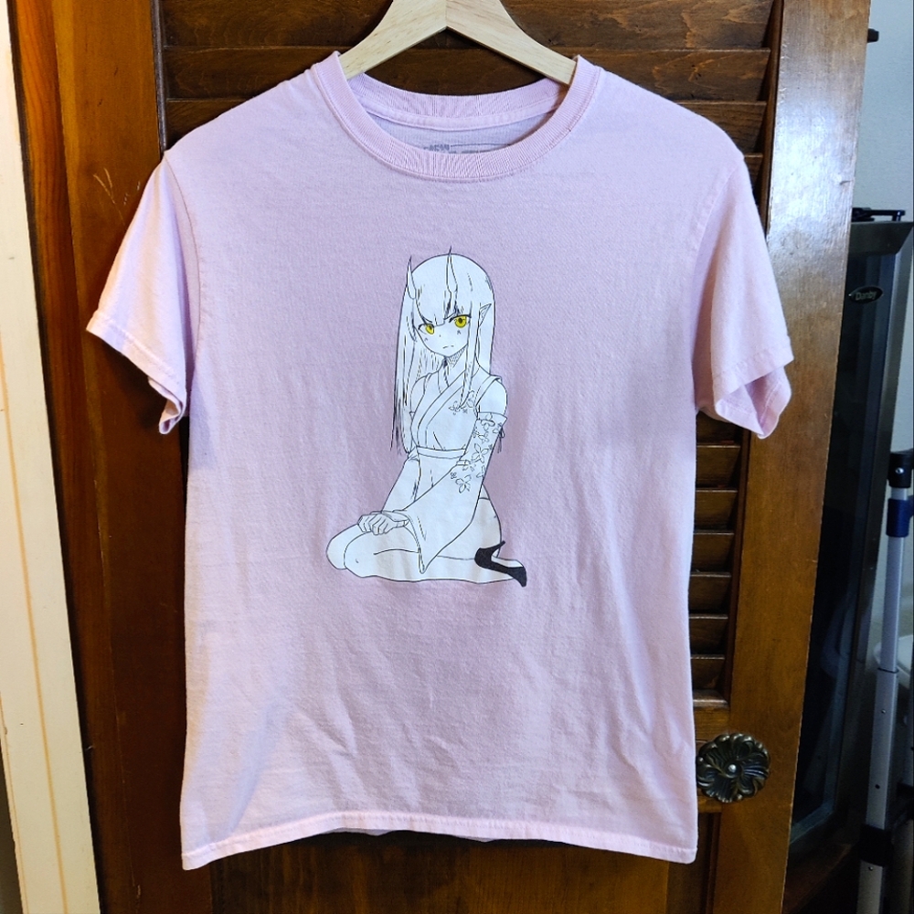 Lewd Complex Love Yueri Anime Manga T-Shirt Men Medium Short Sleeve Graphic Pink